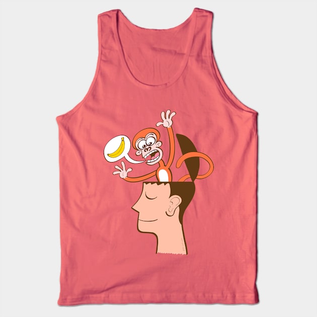 Let's meditate. Mad monkey asking for bananas from inside the head of a man in meditation Tank Top by zooco